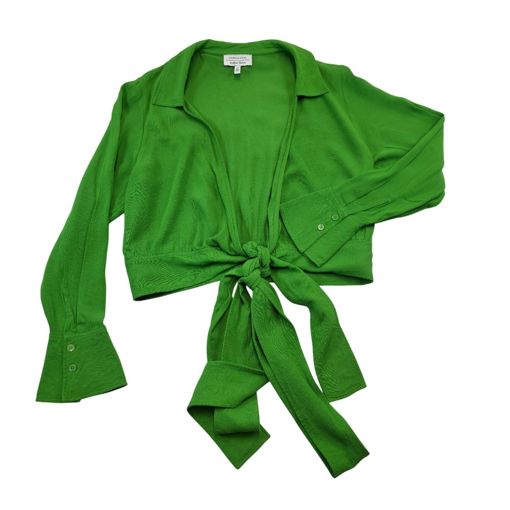 & Other Stories Green Tie Front Blouse US 8 Long Sleeve Button Down Retro